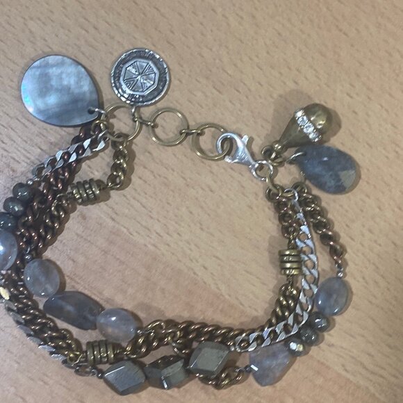 Silpada B3215 Garden Party 925 Silver Labradorite Pyrite Shell Bracelet - Picture 3 of 5